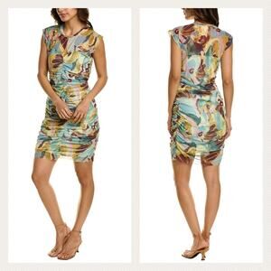 Ted Baker Amelia Ruched Floral Mesh Bodycon Mini Dress In Green Size 8 US